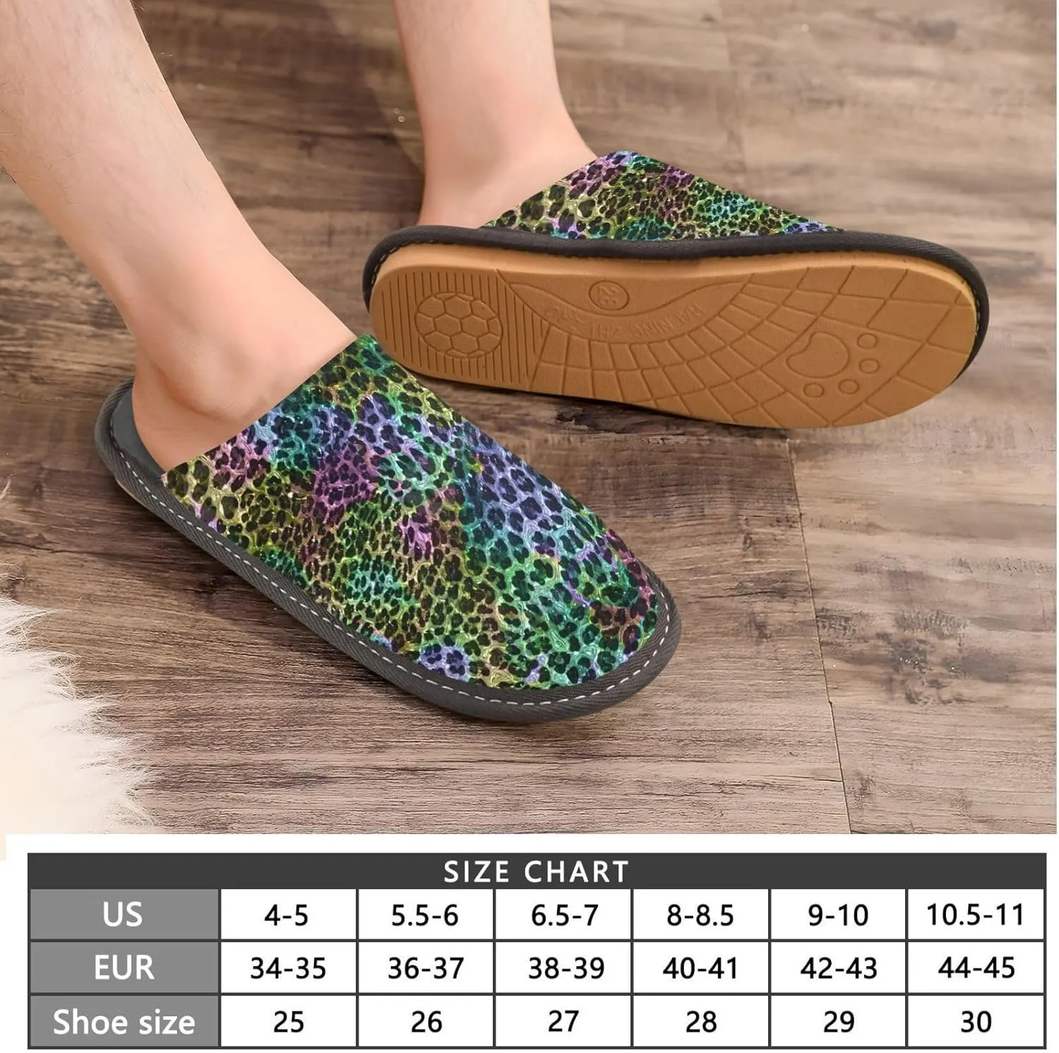Women's Mens Cosy Slippers, Leopard Skin Unisex Casual Slip-On Breathable Memory Foam Scuff Lazy House Shoes for Indoor/Outdoor Size 4-11