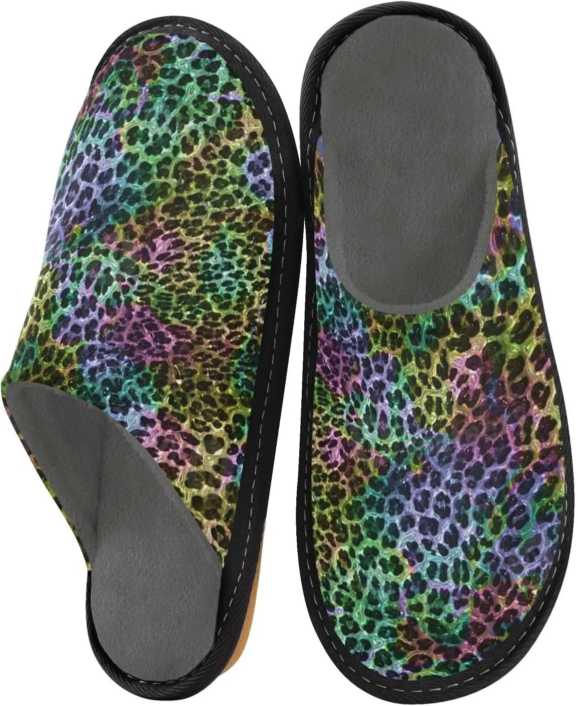 Women's Mens Cosy Slippers, Leopard Skin Unisex Casual Slip-On Breathable Memory Foam Scuff Lazy House Shoes for Indoor/Outdoor Size 4-11