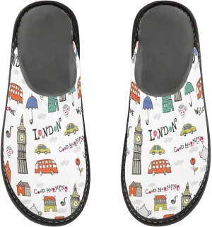Women's Mens Cosy Slippers, London Floral Big Ben Bus Casual Unisex Slip-On Breathable Memory Foam Scuff Lazy House Shoes for Indoor/Outdoor Size 4-11