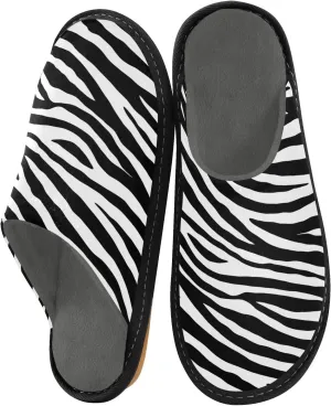 Women's Mens Cosy Slippers, Simple Black White Zebra Pattern Unisex Casual Slip-On Breathable Memory Foam Scuff Lazy House Shoes for Indoor/Outdoor Size 4-11