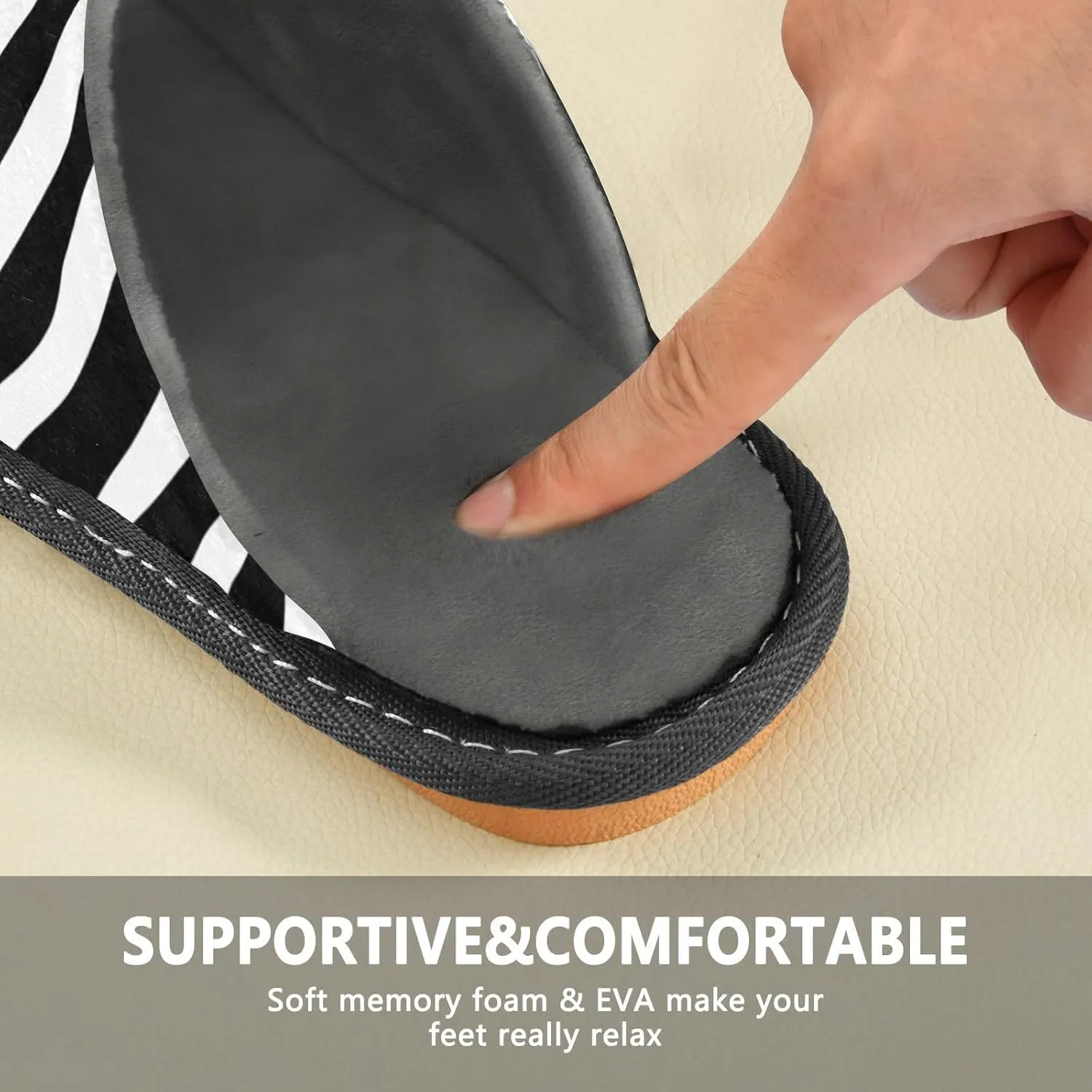 Women's Mens Cosy Slippers, Simple Black White Zebra Pattern Unisex Casual Slip-On Breathable Memory Foam Scuff Lazy House Shoes for Indoor/Outdoor Size 4-11