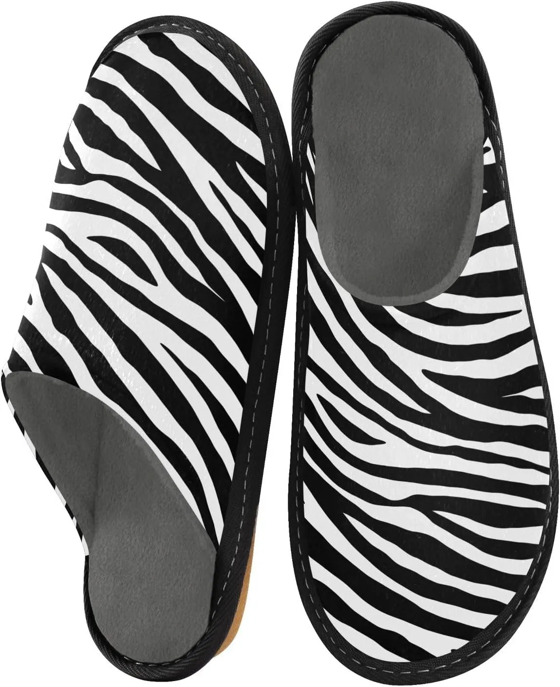Women's Mens Cosy Slippers, Simple Black White Zebra Pattern Unisex Casual Slip-On Breathable Memory Foam Scuff Lazy House Shoes for Indoor/Outdoor Size 4-11
