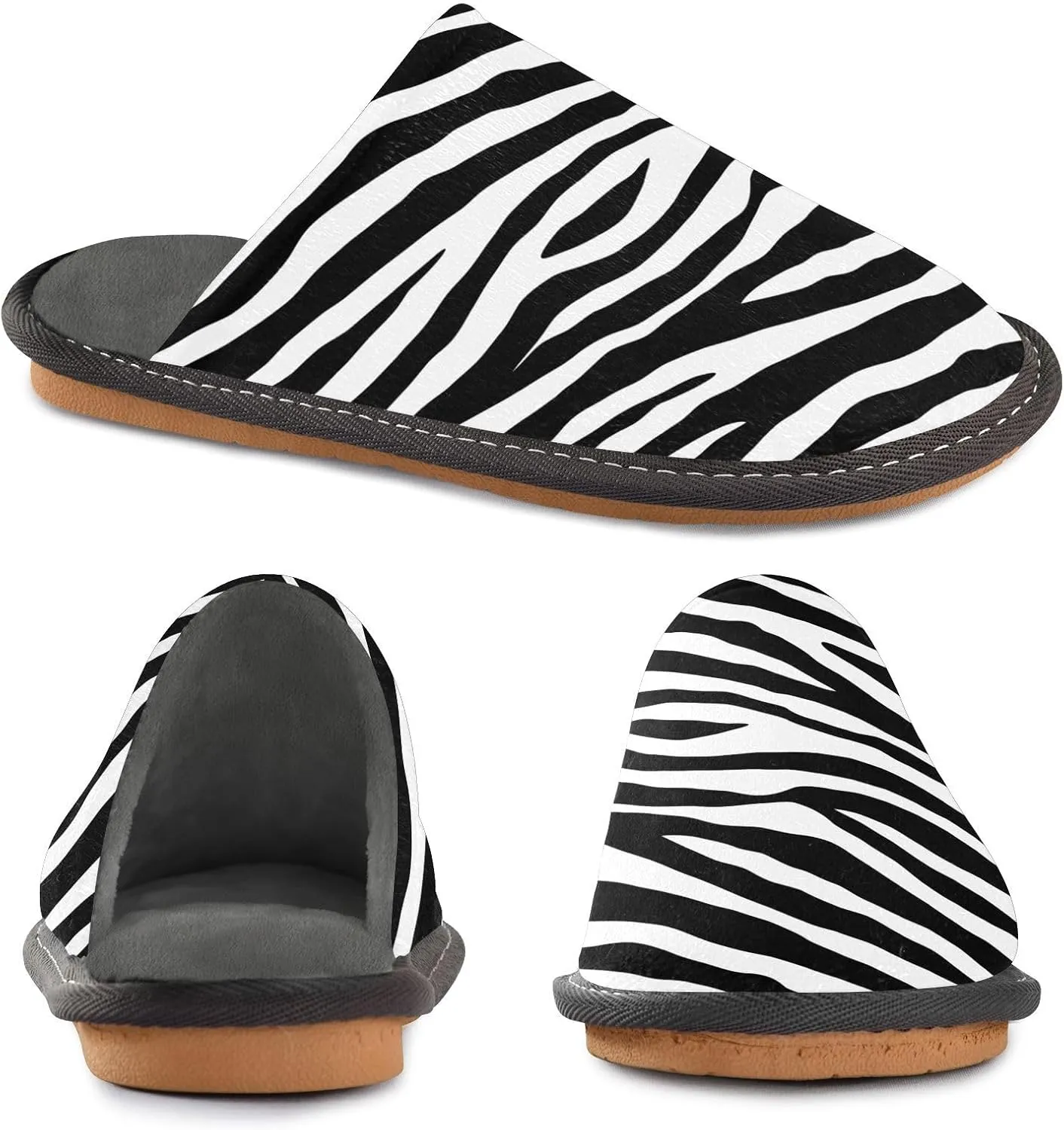 Women's Mens Cosy Slippers, Simple Black White Zebra Pattern Unisex Casual Slip-On Breathable Memory Foam Scuff Lazy House Shoes for Indoor/Outdoor Size 4-11