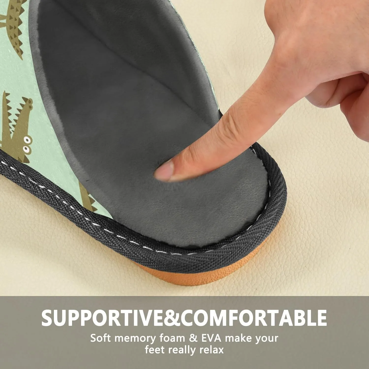 Women's Mens Cosy Slippers, Simple Green Floral Crocodiles Unisex Casual Slip-On Breathable Memory Foam Scuff Lazy House Shoes for Indoor/Outdoor Size 4-11