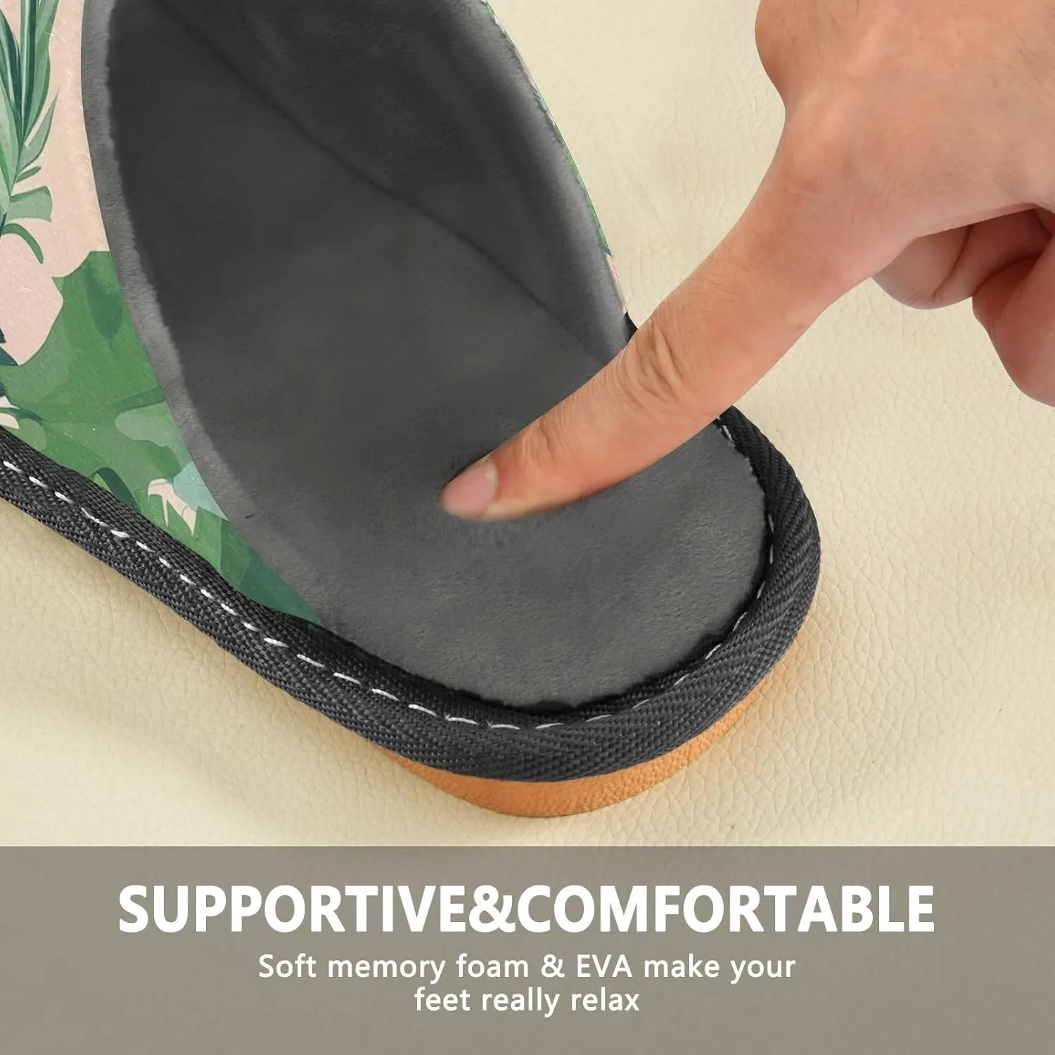 Women's Mens Cosy Slippers, Summer Seaside Flamingos Casual Unisex Slip-On Breathable Memory Foam Scuff Lazy Daily House Shoes for Indoor/Outdoor Size 4-11