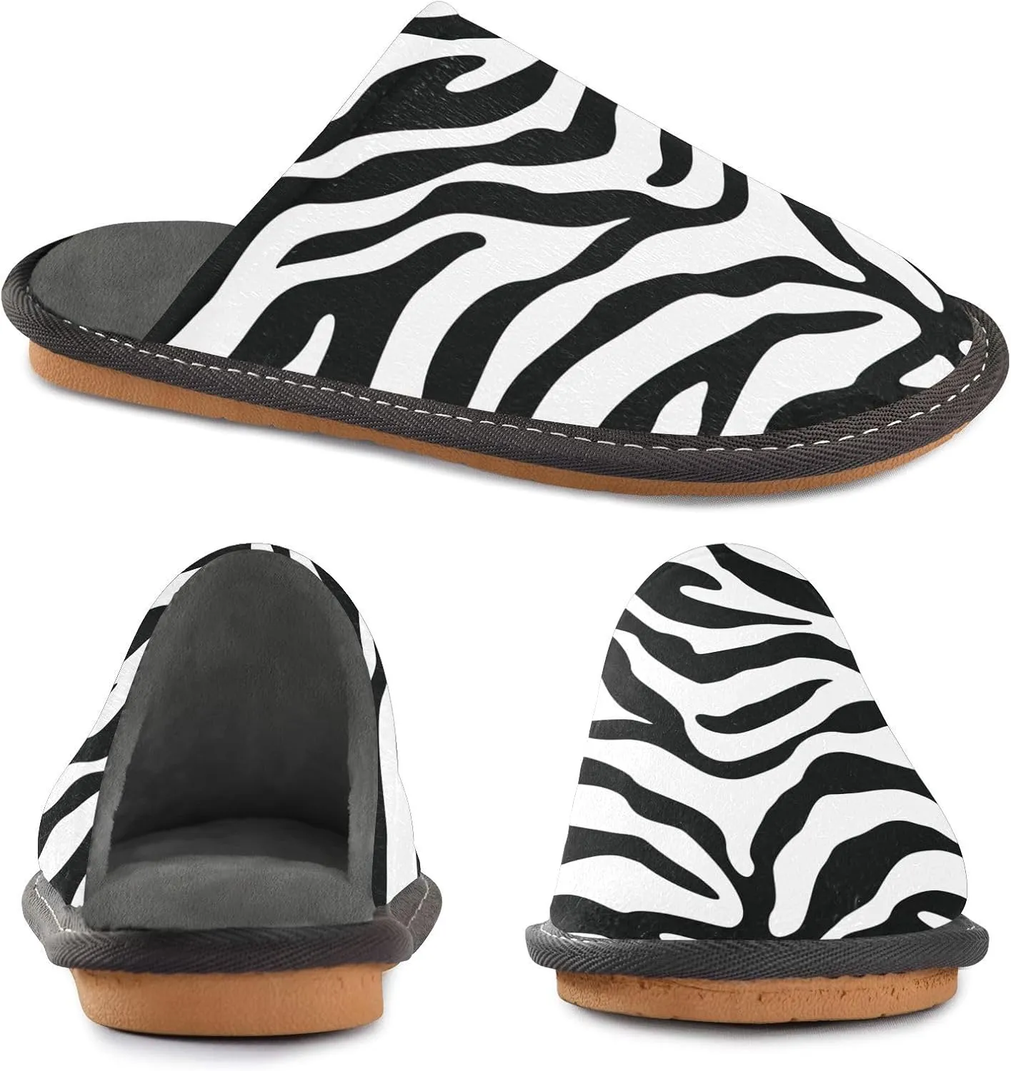 Women's Mens Cosy Slippers, Trendy Black White Zebra Skin Pattern Unisex Casual Slip-On Breathable Memory Foam Scuff Lazy House Shoes for Indoor/Outdoor Size 4-11
