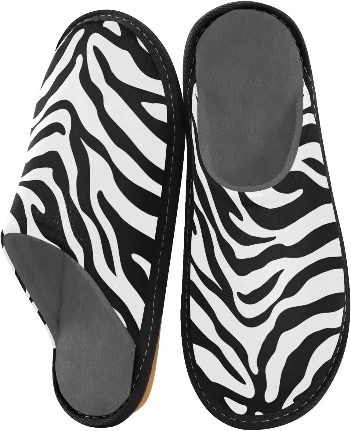 Women's Mens Cosy Slippers, Trendy Black White Zebra Skin Pattern Unisex Casual Slip-On Breathable Memory Foam Scuff Lazy House Shoes for Indoor/Outdoor Size 4-11