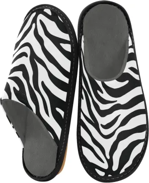Women's Mens Cosy Slippers, Trendy Black White Zebra Skin Pattern Unisex Casual Slip-On Breathable Memory Foam Scuff Lazy House Shoes for Indoor/Outdoor Size 4-11