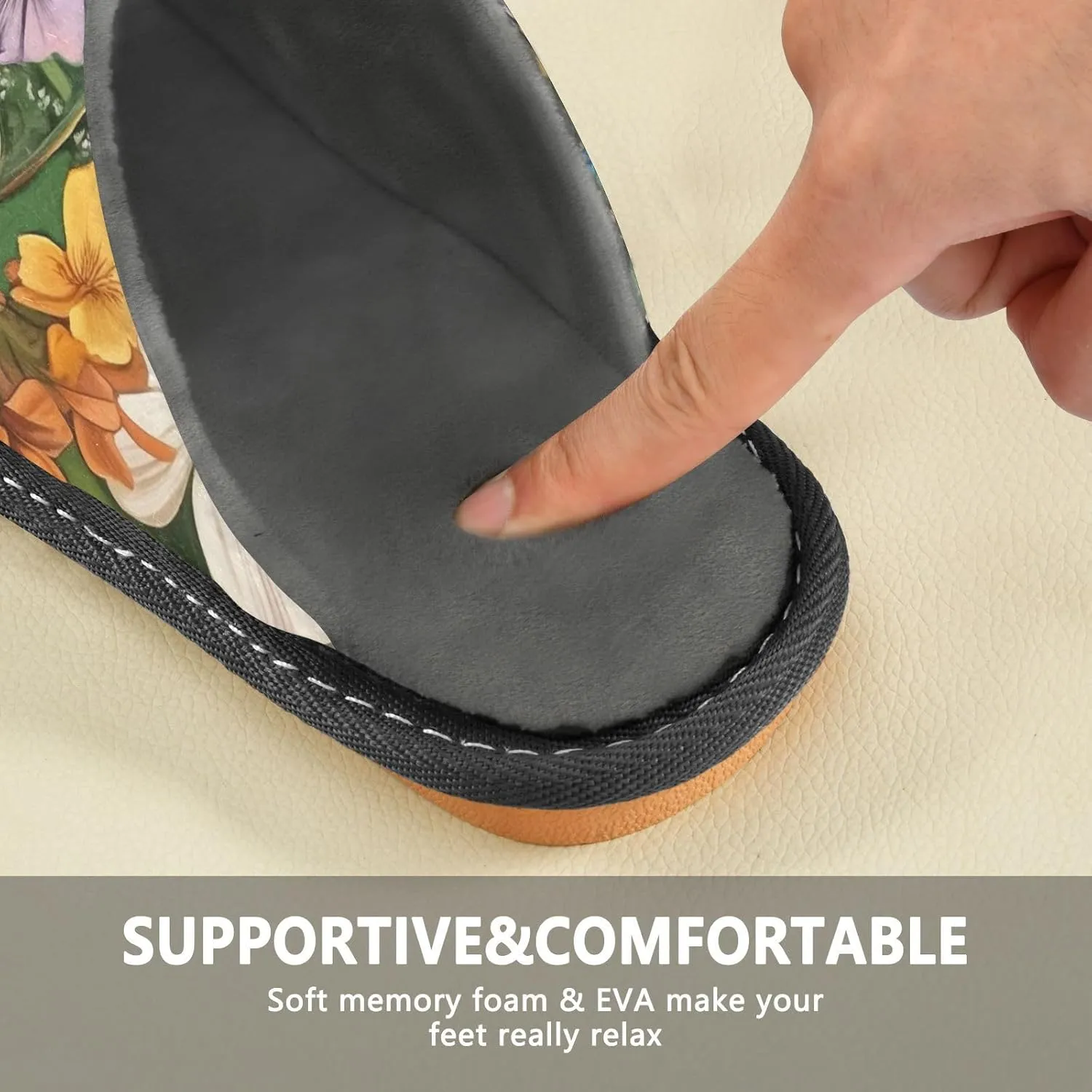 Women's Mens Cosy Slippers, Tropical Flowers Hummingbird Exotic Casual Unisex Slip-On Breathable Memory Foam Scuff Lazy Daily House Shoes for Indoor/Outdoor Size 4-11