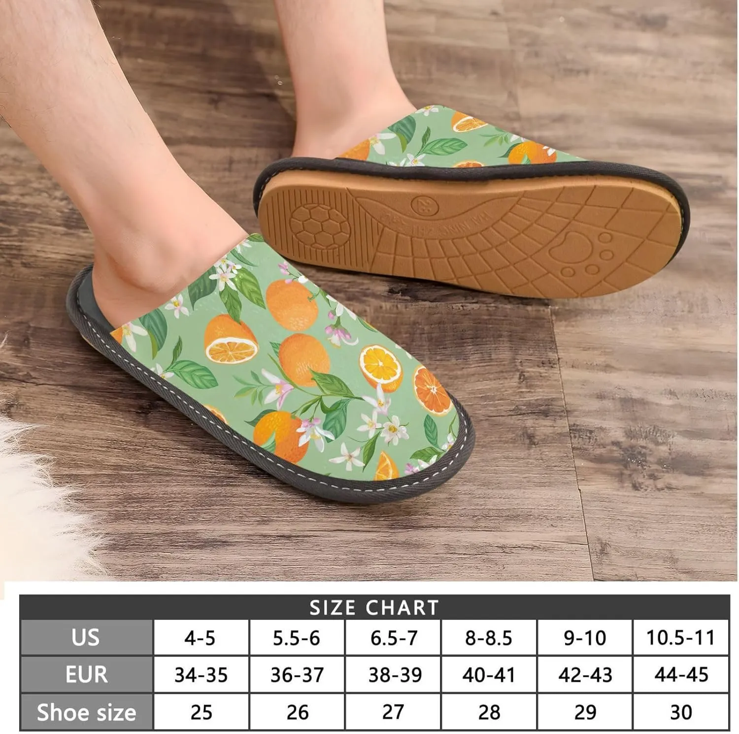 Women's Mens Cosy Slippers, Tropical Fruit Juicy Orange Leaves Unisex Casual Slip-On Breathable Memory Foam Scuff Lazy House Shoes for Indoor/Outdoor Size 4-11
