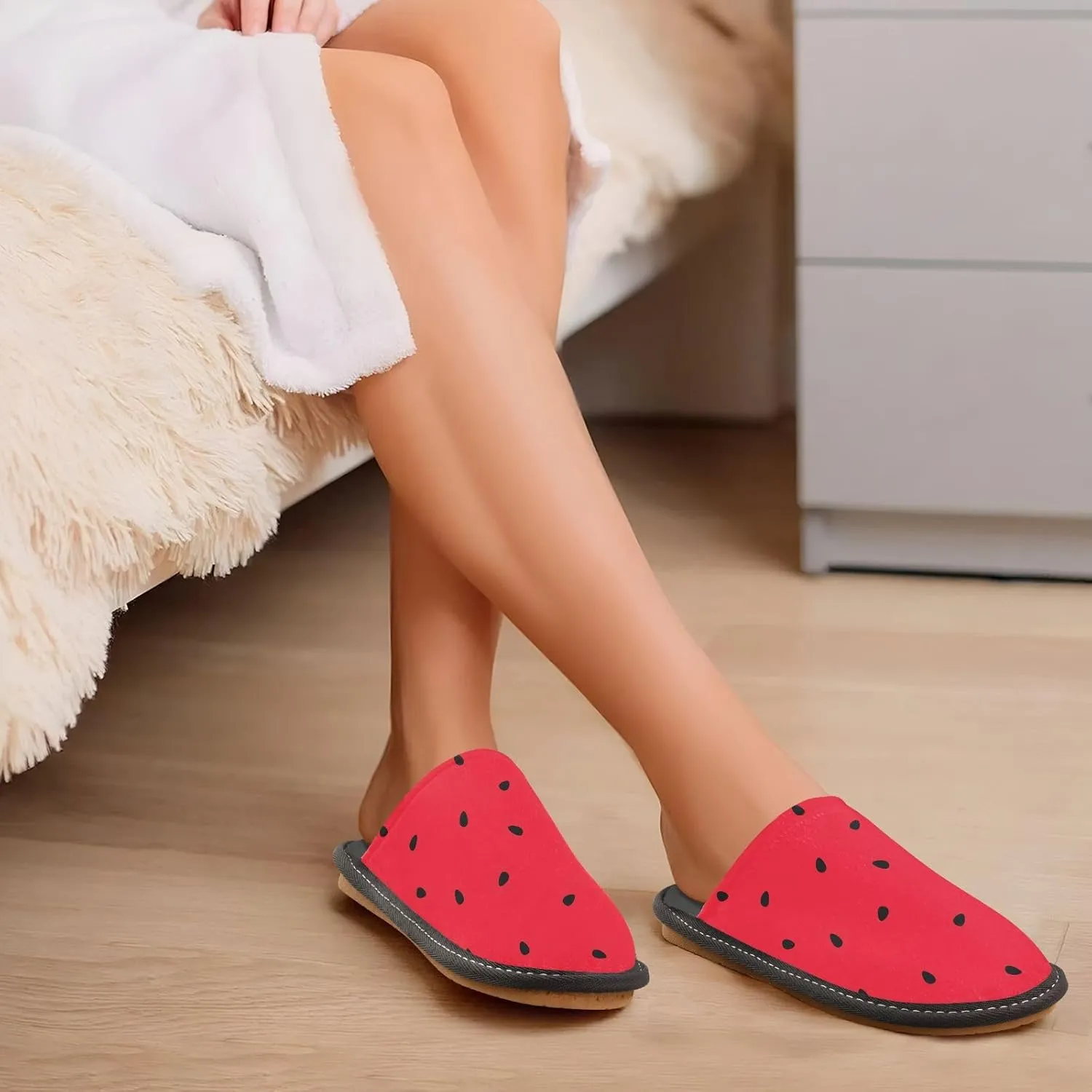 Women's Mens Cosy Slippers, Watermelon Slice Summer Casual Unisex Slip-On Breathable Memory Foam Scuff Lazy Daily House Shoes for Indoor/Outdoor Size 4-11