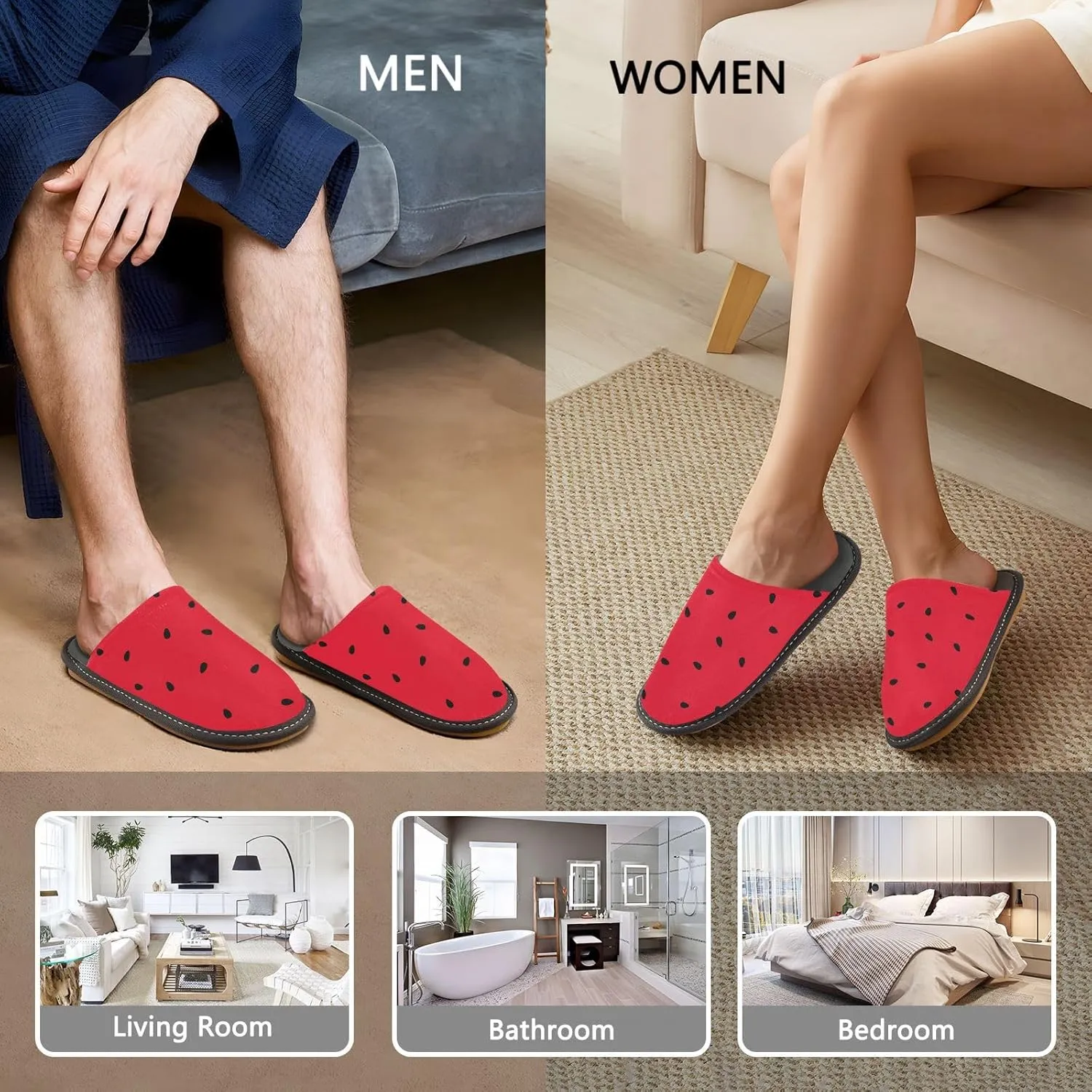 Women's Mens Cosy Slippers, Watermelon Slice Summer Casual Unisex Slip-On Breathable Memory Foam Scuff Lazy Daily House Shoes for Indoor/Outdoor Size 4-11