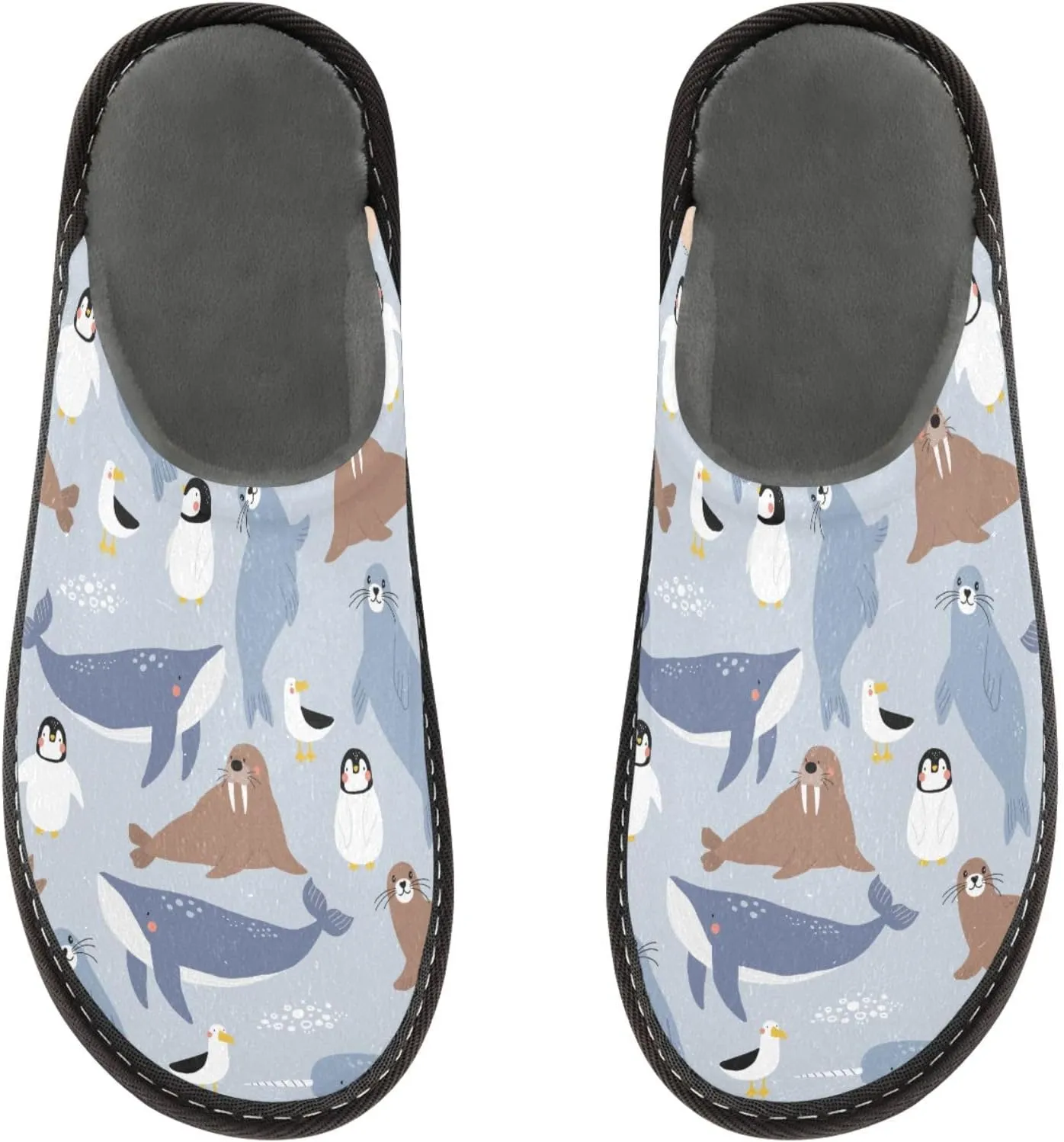 Women's Mens Cute Arctic Animals Penguin Whale Cosy Slip-On Slippers,Casual Comfy Linning Breathable Memory Foam Scuff House Bedroom Shoes Gift for Unisex Indoor/Outdoor Size 4-11