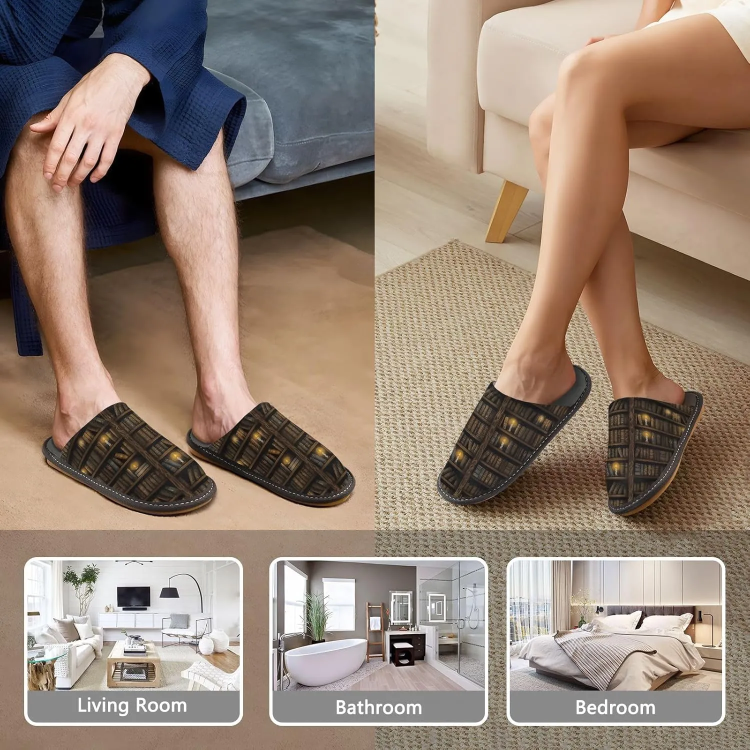 Women's Mens Cute Pattern Chic Cosy Slip-On Slippers,Casual Linning Breathable Memory Foam Scuff Winter House Bedroom Shoes Gift for Unisex Indoor/Outdoor Size 4-11