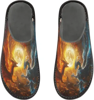 Women's Mens Sky Fire Dragon Ice Phoenix Cosy Slip-On Slippers,Casual Linning Breathable Memory Foam Scuff Winter House Bedroom Shoes Gift for Unisex Indoor/Outdoor Size 4-11