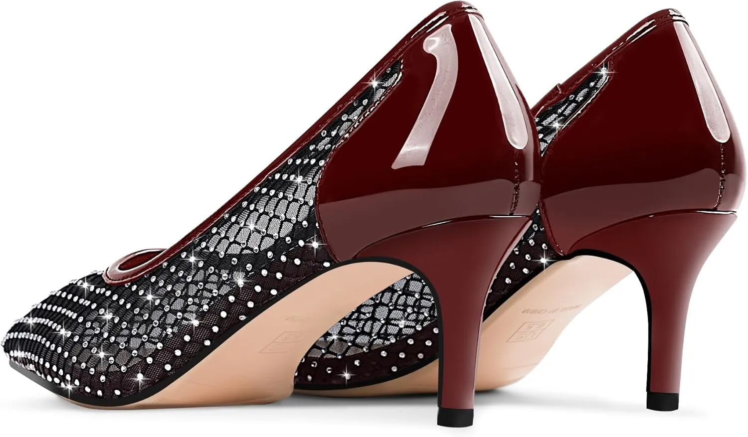 Women's Mesh Pointed Toe Stiletto Heel Pumps Rhinestone Slip On Wedding Party Dress Shoes