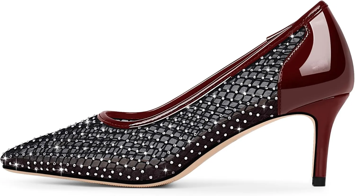 Women's Mesh Pointed Toe Stiletto Heel Pumps Rhinestone Slip On Wedding Party Dress Shoes