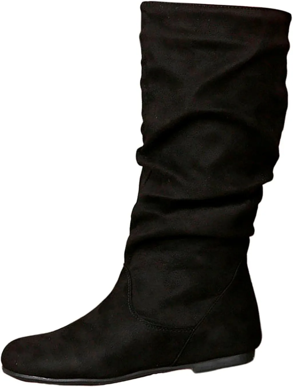 Women's Mid Calf Short Boots Round Toe Wedge Boots Suede Dress Shoes with Zipper Vintage Classic Zipper Boots