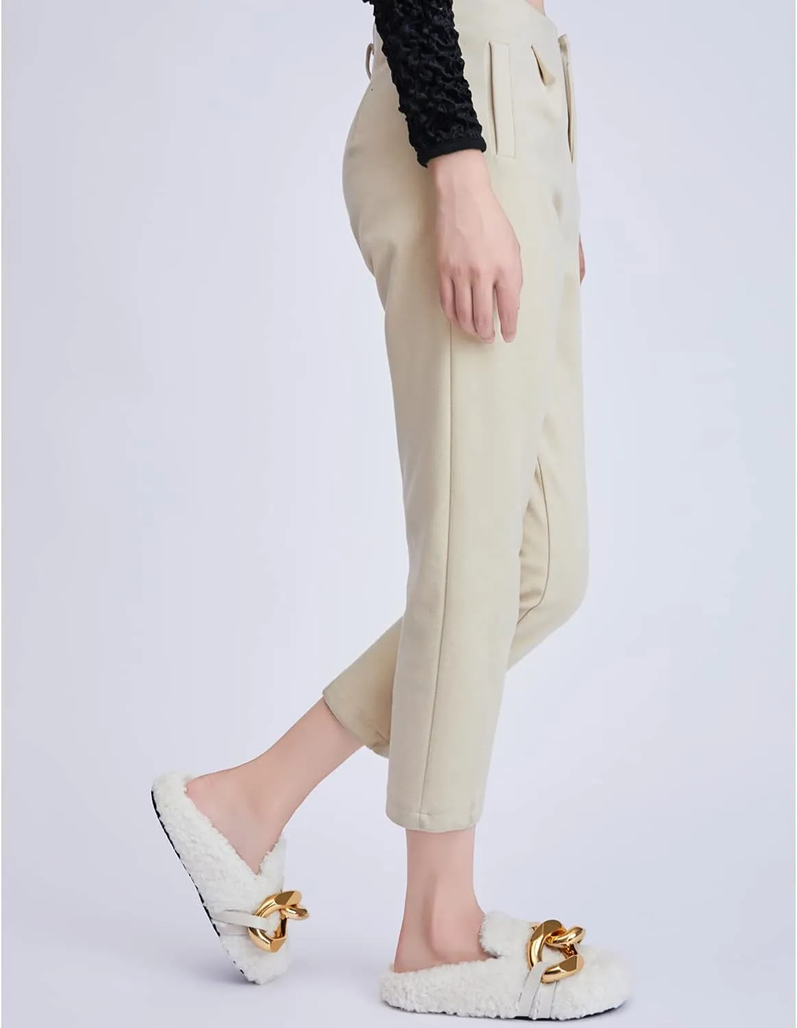 Women's Mules Flat Soft Teddy Twist Golden Chain Wool Slippers
