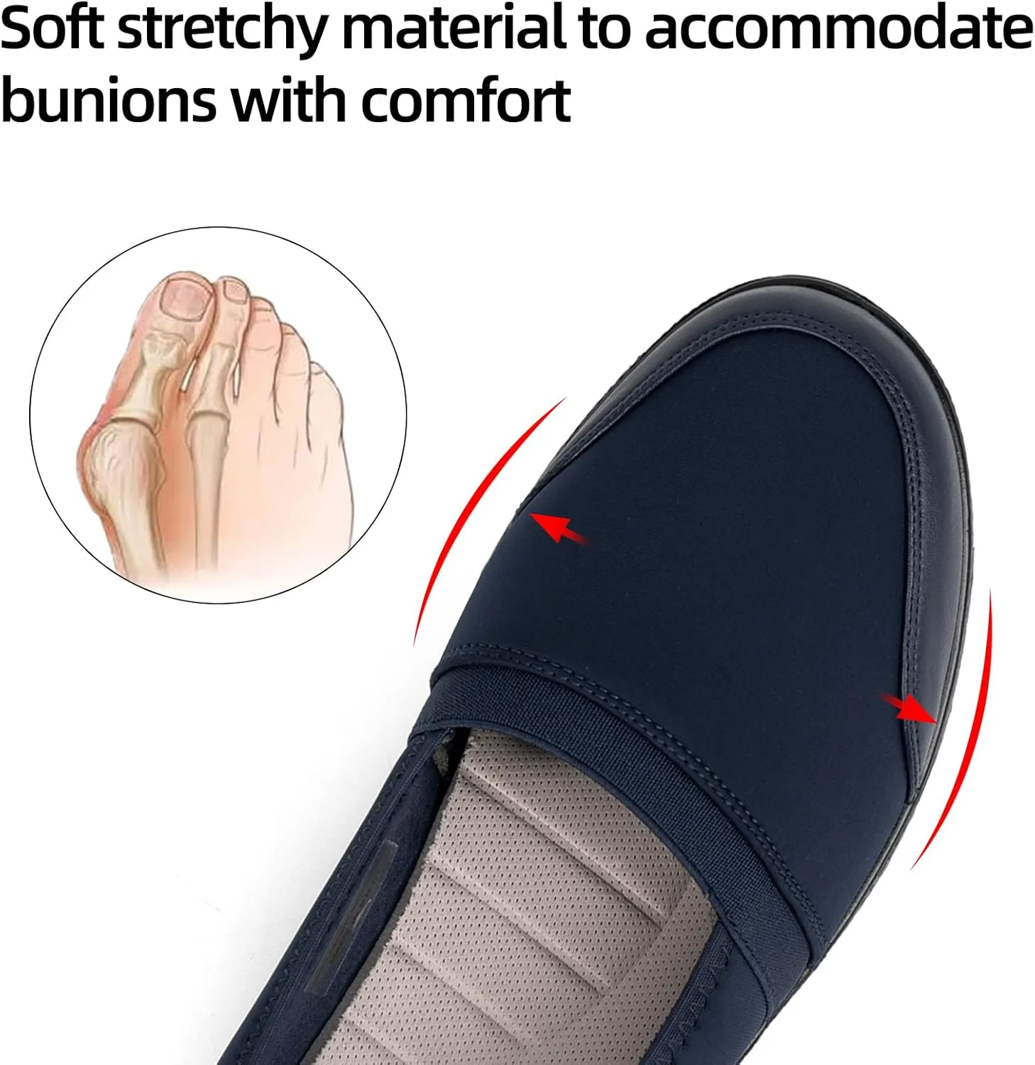 Women's Orthopedic Loafers Stretchy Slip-on Comfort Walking Work Flat Shoes for Bunions