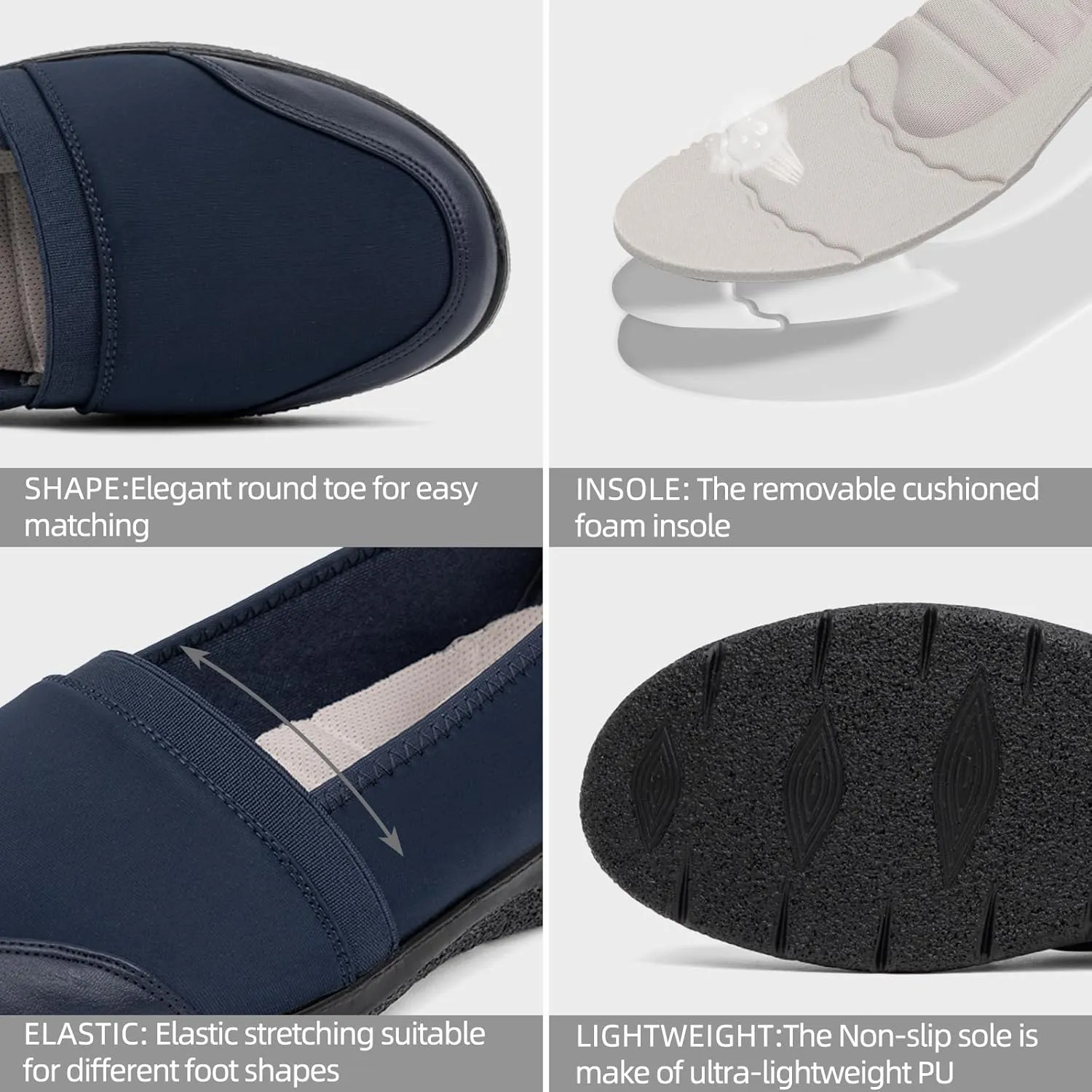 Women's Orthopedic Loafers Stretchy Slip-on Comfort Walking Work Flat Shoes for Bunions