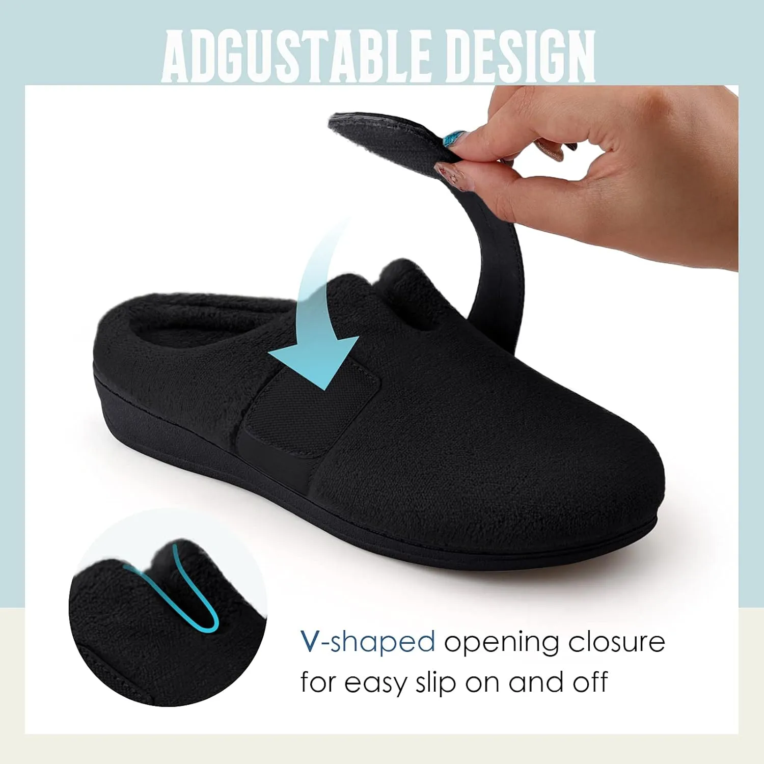 Women’s Orthotic House Slippers with Arch Support Adjustable Fuzzy Ladies Shoes