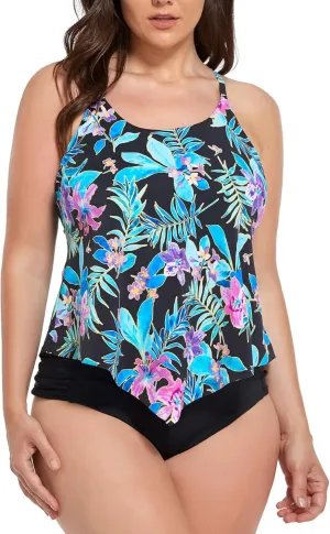 Women's Plus Size Tankini Swimsuits Two Piece Bathing Suits for Women Swimwear Tankini Top with Shorts