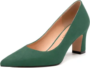 Women's Pumps, Pointed Closed Toe Fashion Chunky Heels, Slip On Mid Heel Shoes for Women