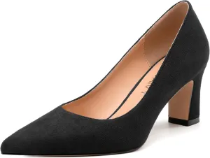 Women's Pumps, Pointed Closed Toe Fashion Chunky Heels, Slip On Mid Heel Shoes for Women