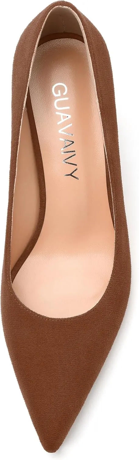 Women's Pumps, Pointed Closed Toe Fashion Chunky Heels, Slip On Mid Heel Shoes for Women