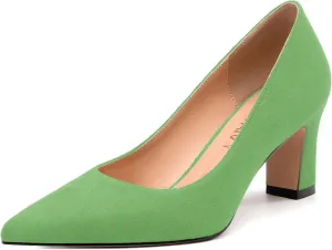 Women's Pumps, Pointed Closed Toe Fashion Chunky Heels, Slip On Mid Heel Shoes for Women
