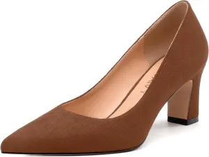 Women's Pumps, Pointed Closed Toe Fashion Chunky Heels, Slip On Mid Heel Shoes for Women