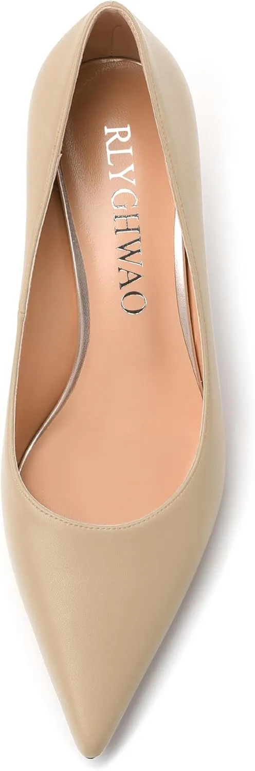 Women's Pumps, Pointed Closed Toe High Heels, Fashion Mid Heel Slip on Shoes for Women