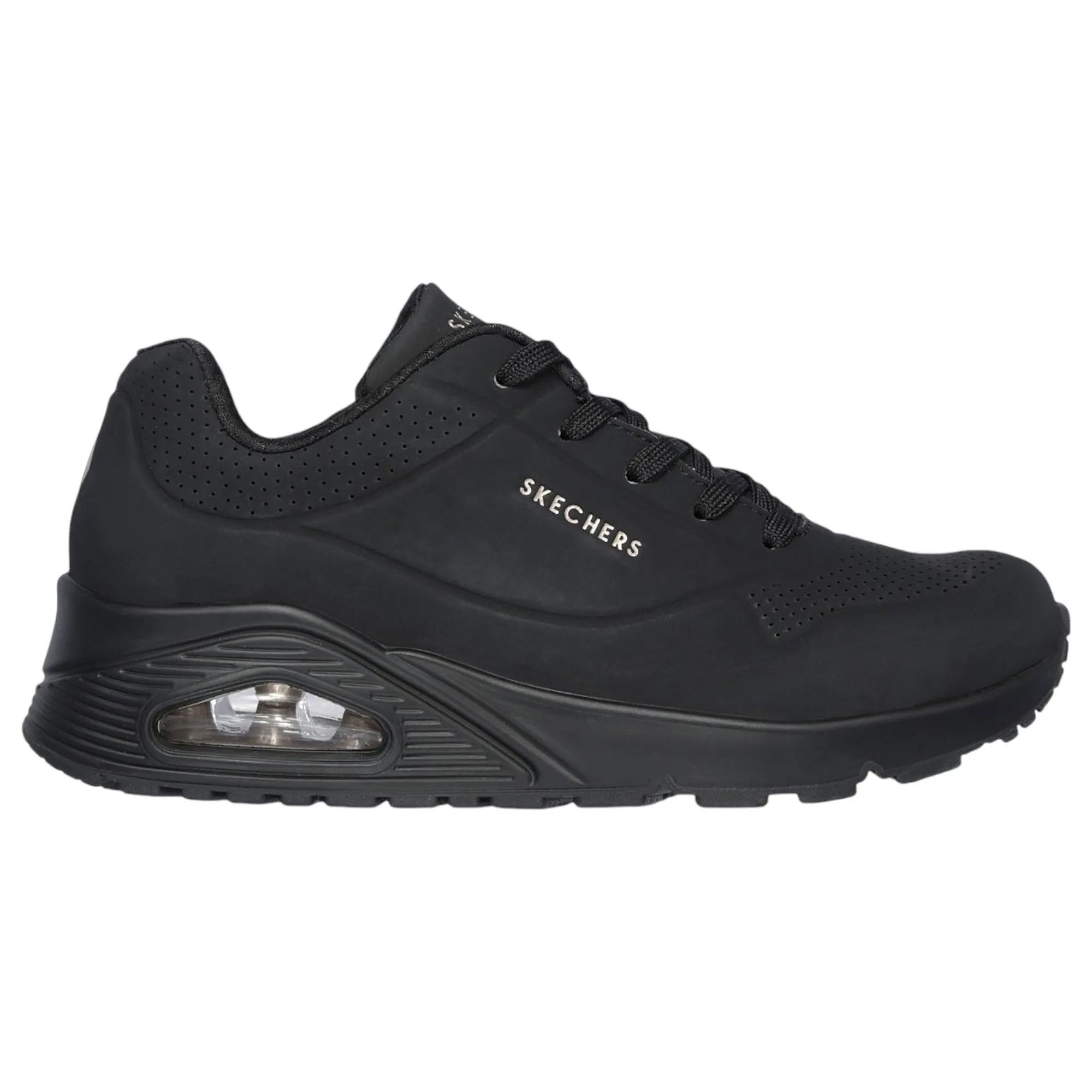 Womens Skechers Uno - Stand On Air Black/Black Lace Up Sneaker Shoes