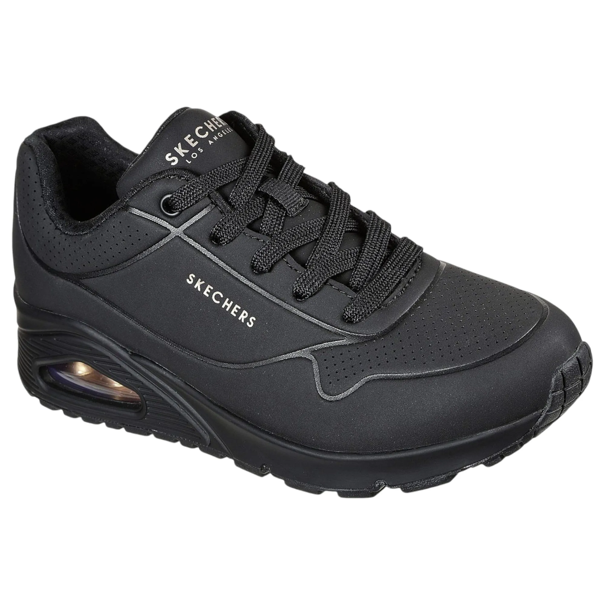 Womens Skechers Uno - Stand On Air Black/Black Lace Up Sneaker Shoes