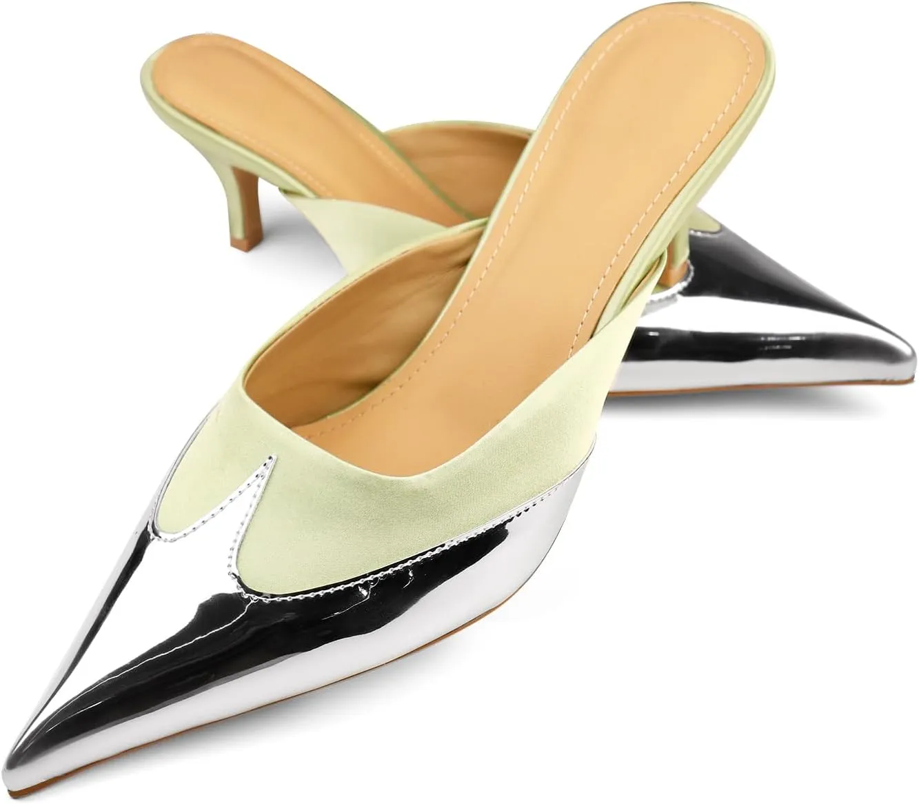 Womens Slingback Kitten Heels Pointed Closed Toe Heeled Mules Slip On Backless Wedding Dress Pumps Shoes