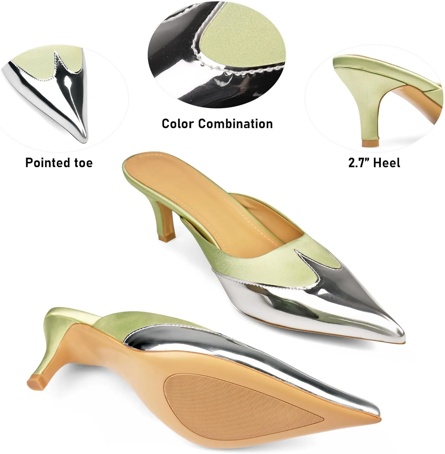 Womens Slingback Kitten Heels Pointed Closed Toe Heeled Mules Slip On Backless Wedding Dress Pumps Shoes