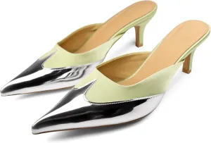 Womens Slingback Kitten Heels Pointed Closed Toe Heeled Mules Slip On Backless Wedding Dress Pumps Shoes