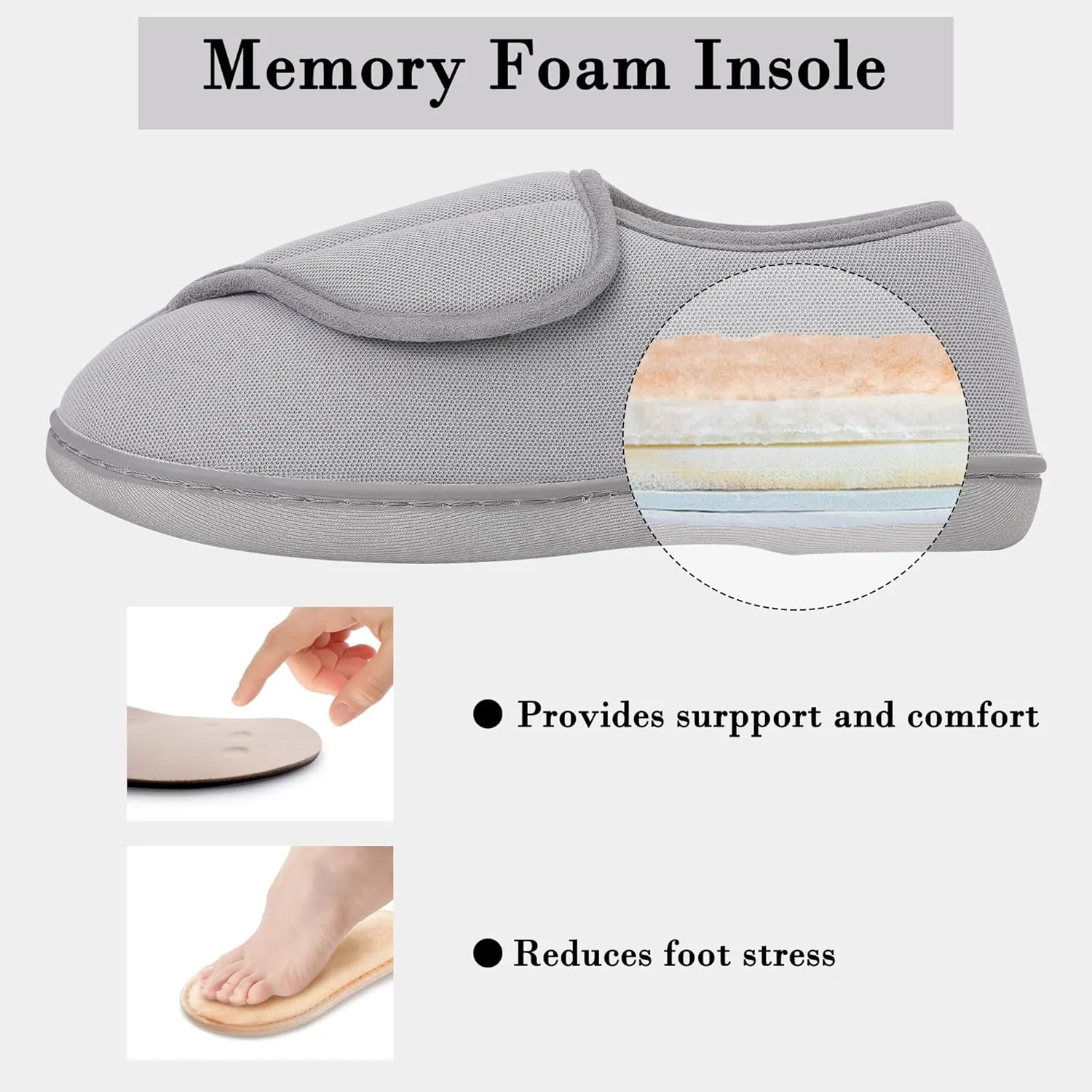 Womens Slippers Adjustable Closure Toe Swollen Feet Diabetic Slipper Shoes Memory Foam Comfy House Shoes…