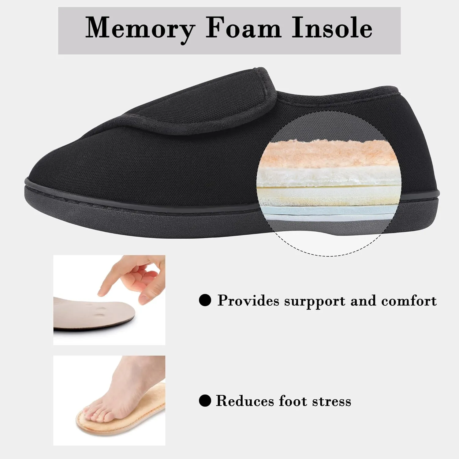 Womens Slippers Adjustable Closure Toe Swollen Feet Diabetic Slipper Shoes Memory Foam Comfy House Shoes…