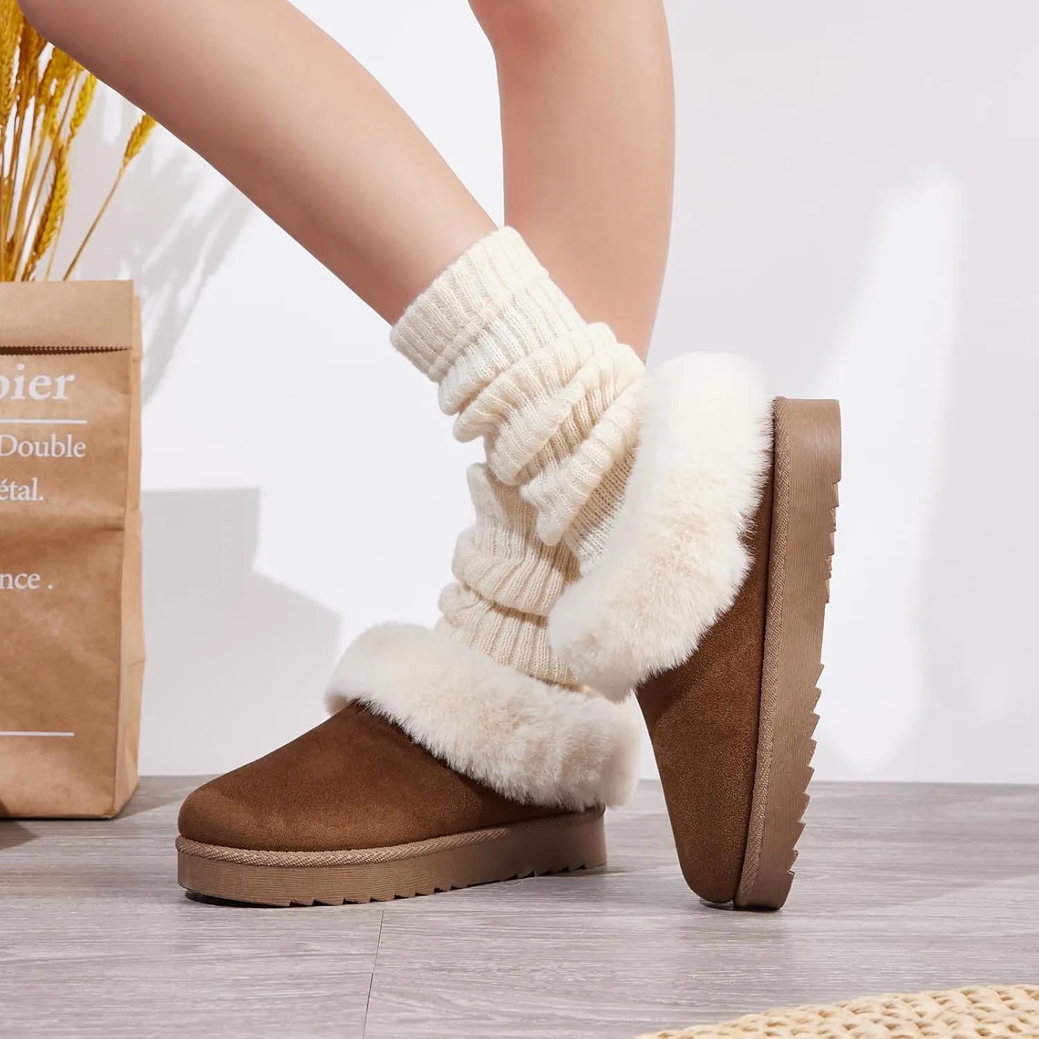 Women's Slippers Platform Mini Boots Anti-Slip Boot For Outdoor Short Ankle Boot Fur Fleece Lined Sneakers House slippers