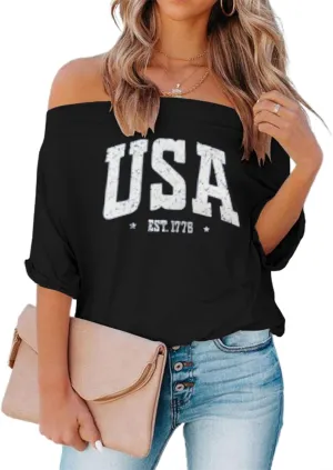 Womens Summer Off The Shoulder Shirts Casual Sexy Short Sleeve Tops Trendy Casual Loose Oversized Blouses Tshirt Tunic