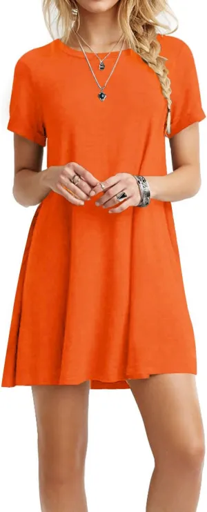 Women's Swing Loose T-Shirt Fit Comfy Casual Flowy Cute Swing Tunic Dress