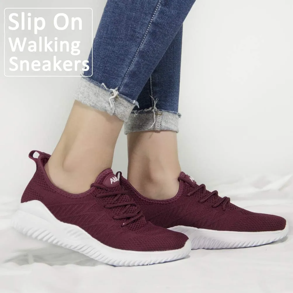 Womens Walking Tennis Shoes - Slip On Memory Foam Lightweight Casual Sneakers for Gym Travel Work