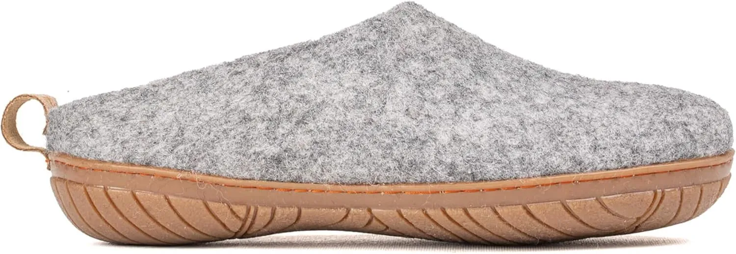 Woolly's Woollyes Outdoor Open Heel Slippers With Rubber Sole (Natural Grey) - 44 | Premium New Zeland Wool | Handcrafted with Italian Design | Soft, Breathable & Ordor Free