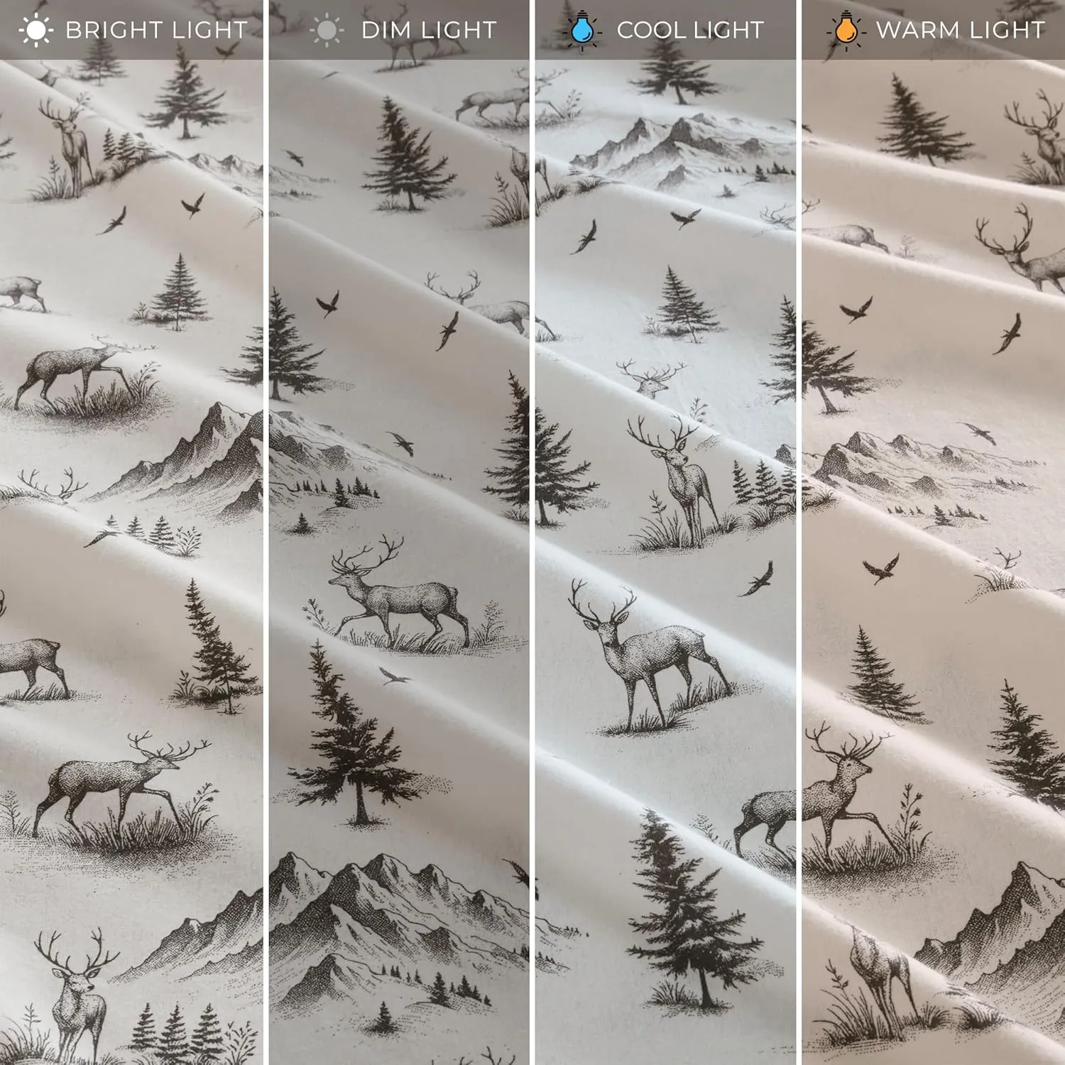 Woolrich Cotton Sheet Set Cottage Charms Print, 100% Cotton Flannel Sheets Warm & Fuzzy Bedding Set Queen Size Sheets, Fitted Pocket Fits Up to 14" Mattress, Queen Gray Deer Toile 4 Piece