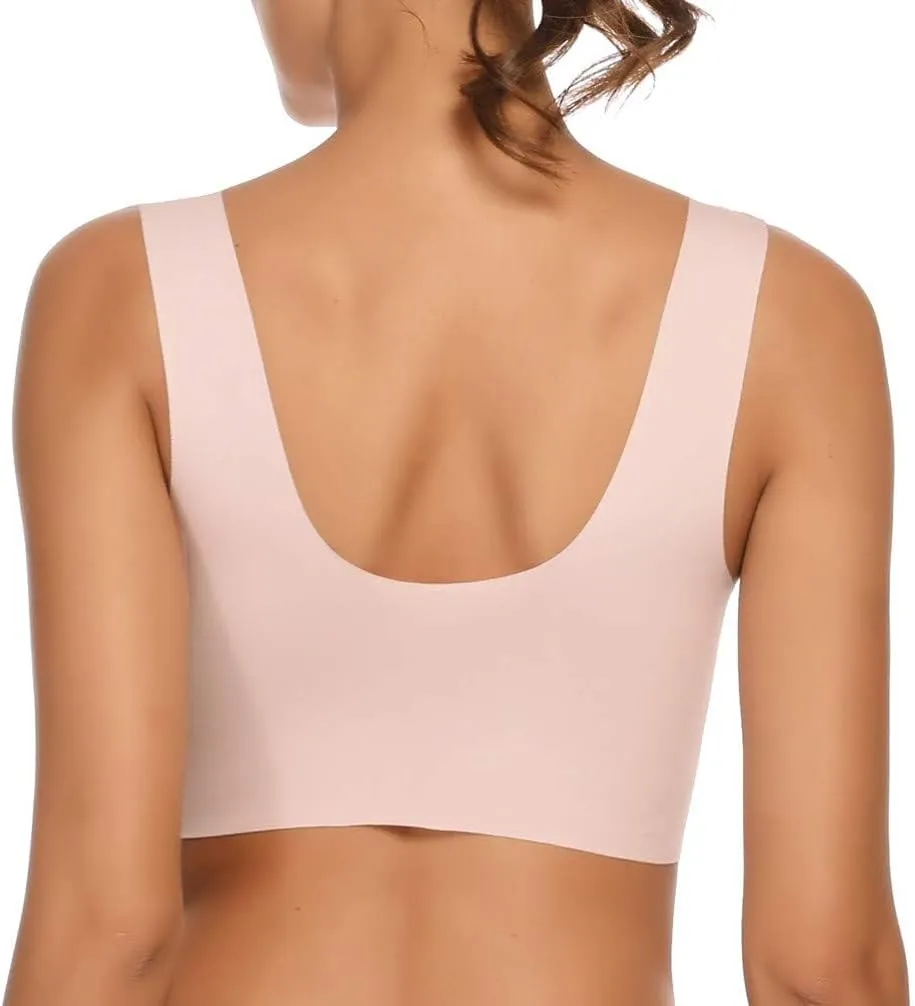 WOWENY Seamless Wirefree Bras for Women Comfy Mesh Soft Padded Back Smoothing Bra