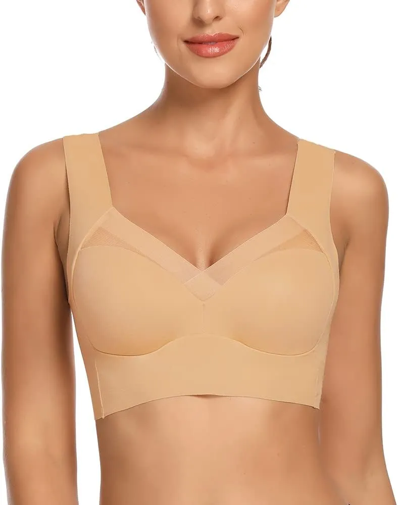 WOWENY Womens Wirefree Padded Bras Everyday Lounge Bra Sleeping Seamless Straps Bralettes Full Coverage Pullover Plus Size