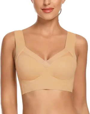 WOWENY Womens Wirefree Padded Bras Everyday Lounge Bra Sleeping Seamless Straps Bralettes Full Coverage Pullover Plus Size