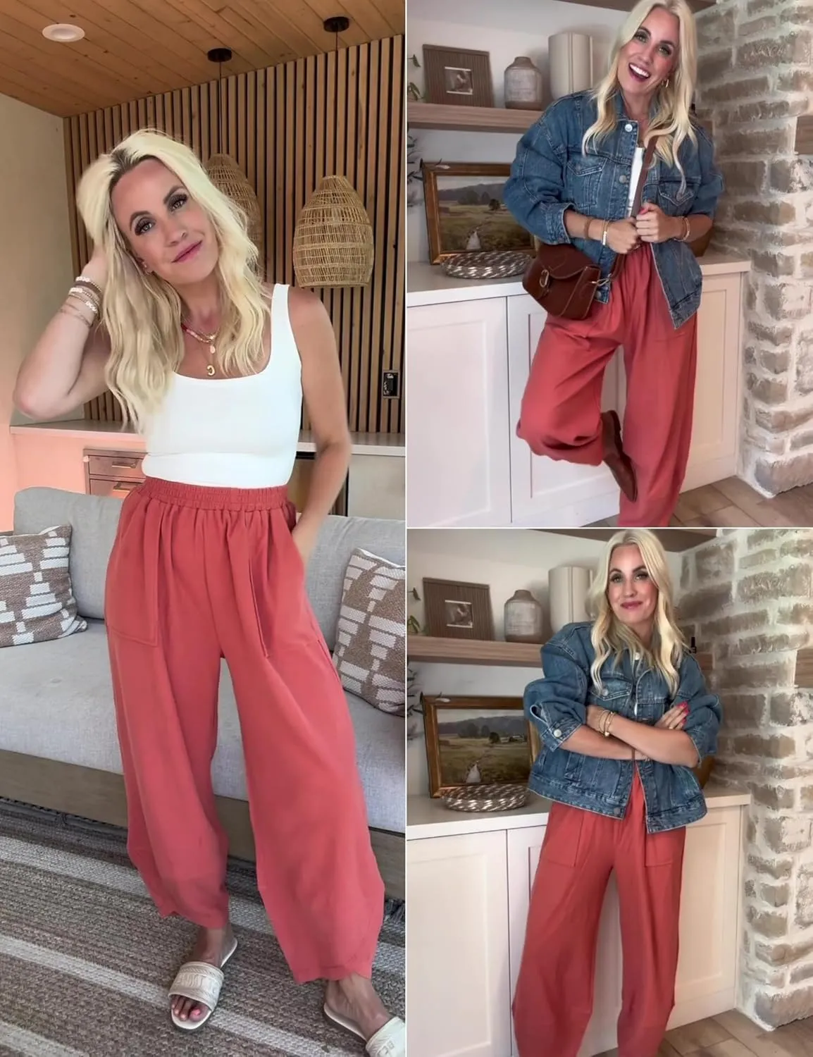 Xiaoxuemeng Womens Baggy Wide Leg Pants Casual Elastic Waisted Palazzo Harem Pants with Pockets